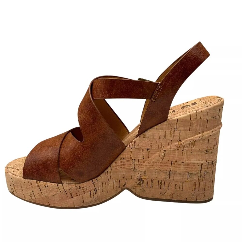 Korks Brigitte Women's Wedge Platform Sandal Size 7 Brown/Tan Open Toe Style - Picture 2 of 10